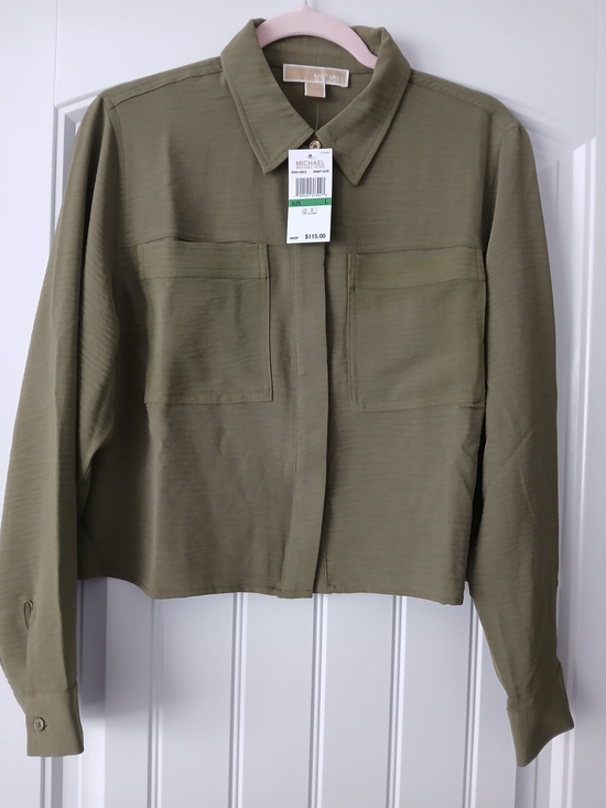 Michael Kors Tops - MICHAEL Michael Kors Smokey Olive Shirt with Front Patch Pockets